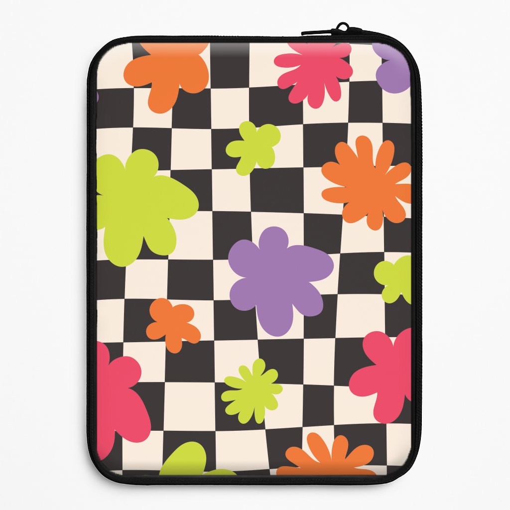 Abstract Flowers Checkered Pattern Laptop Sleeve