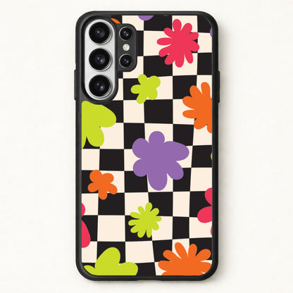 Abstract Flowers Checkered Pattern Phone Case for Galaxy S26 Ultra