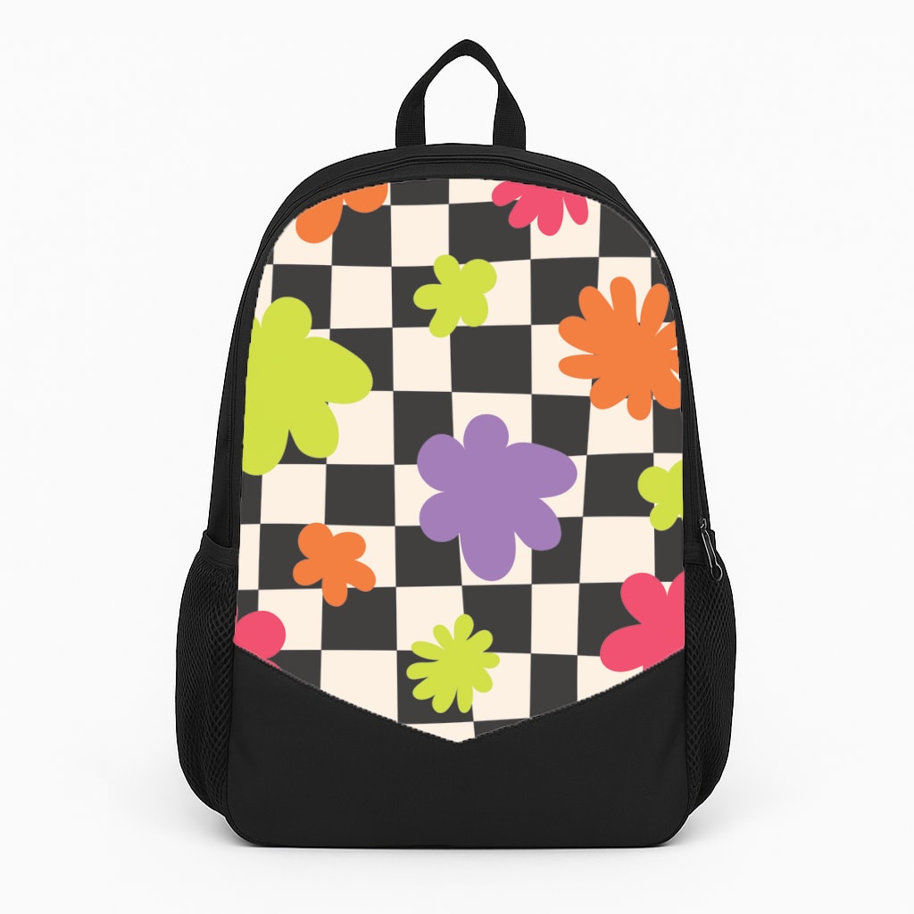 Abstract Flowers Checkered Pattern Backpack