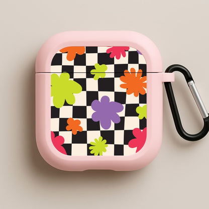 Abstract Flowers Checkered Pattern Pink AirPods Case