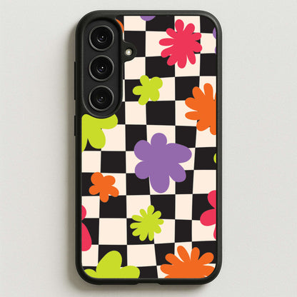 Abstract Flowers Checkered Pattern Phone Case for Galaxy S25FE