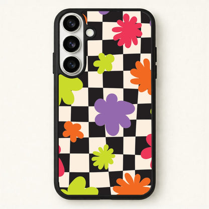 Abstract Flowers Checkered Pattern Phone Case for Galaxy S26