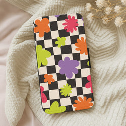 Abstract Flowers Checkered Pattern Wallet Phone Case