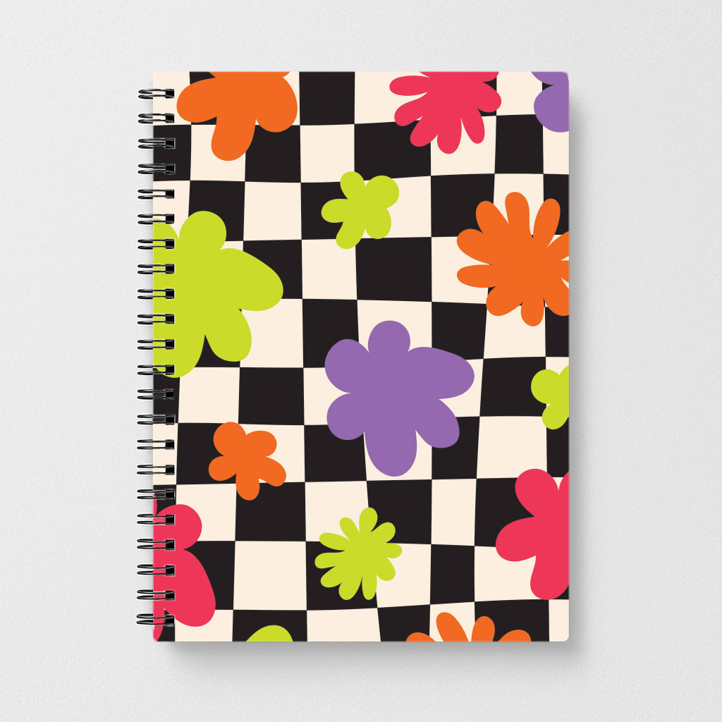 Abstract Flowers Checkered Pattern Notebook