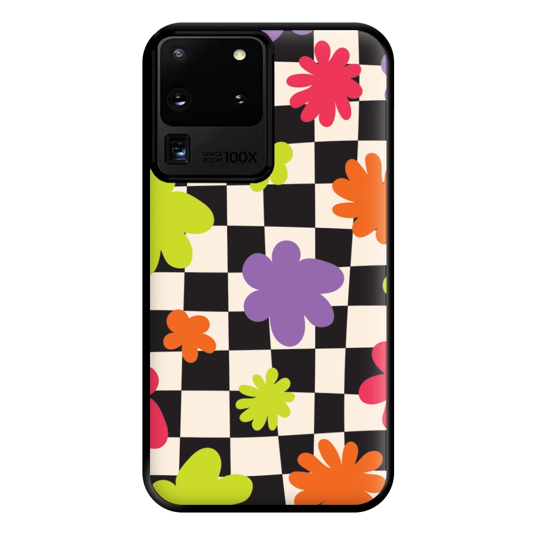 Abstract Flowers Checkered Pattern Phone Case for Galaxy S20 Ultra