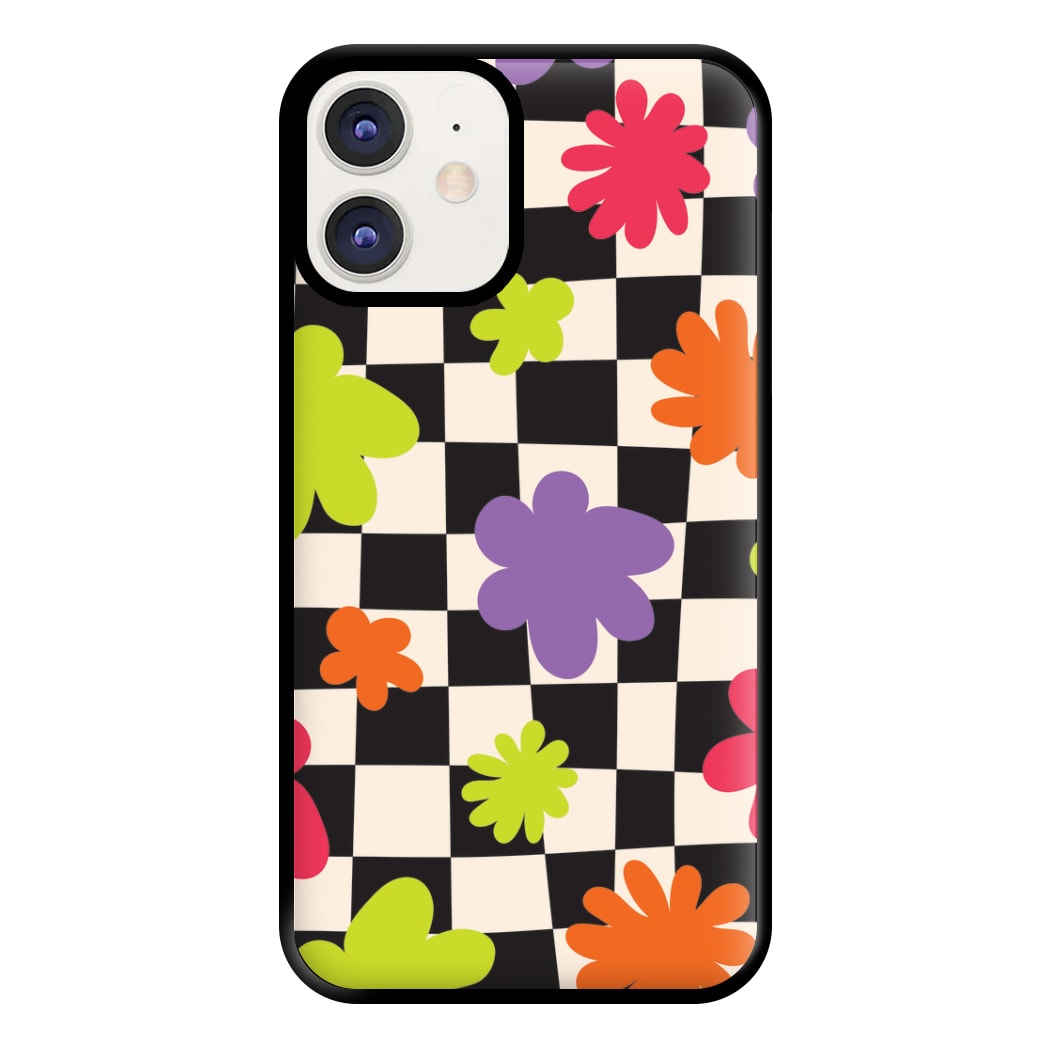 Abstract Flowers Checkered Pattern Phone Case for iPhone 11