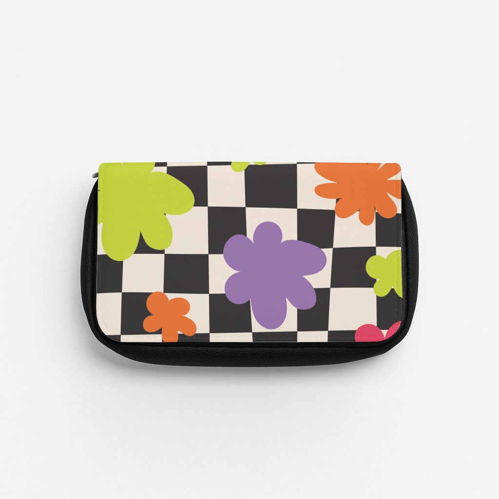 Abstract Flowers Checkered Pattern Pencil Case