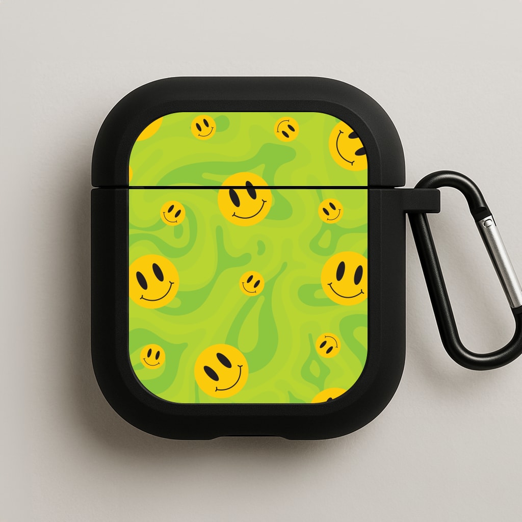 Green Wavey Smileys Pattern AirPods Case