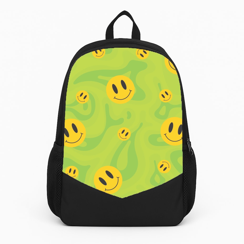 Green Wavey Smileys Pattern Large Backpack