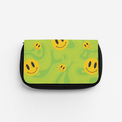Green Wavey Smileys Pattern Pencil Case