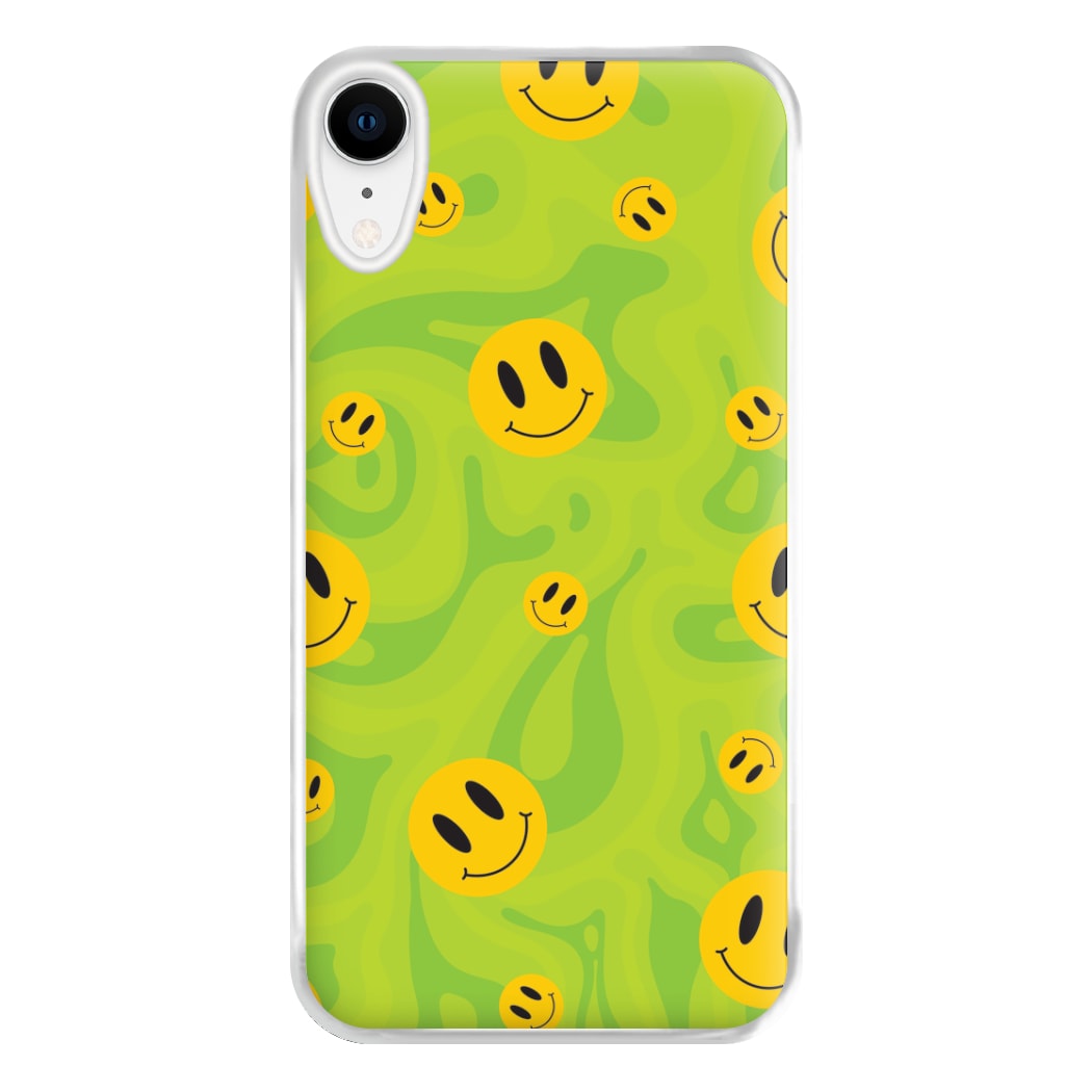 Green Wavey Smileys Pattern Phone Case for iPhone XR