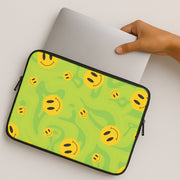 Green Wavey Smileys Pattern Laptop Sleeve 2