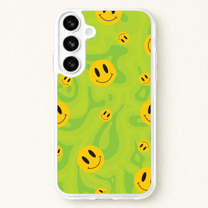 Green Wavey Smileys Pattern Phone Case for Galaxy S26