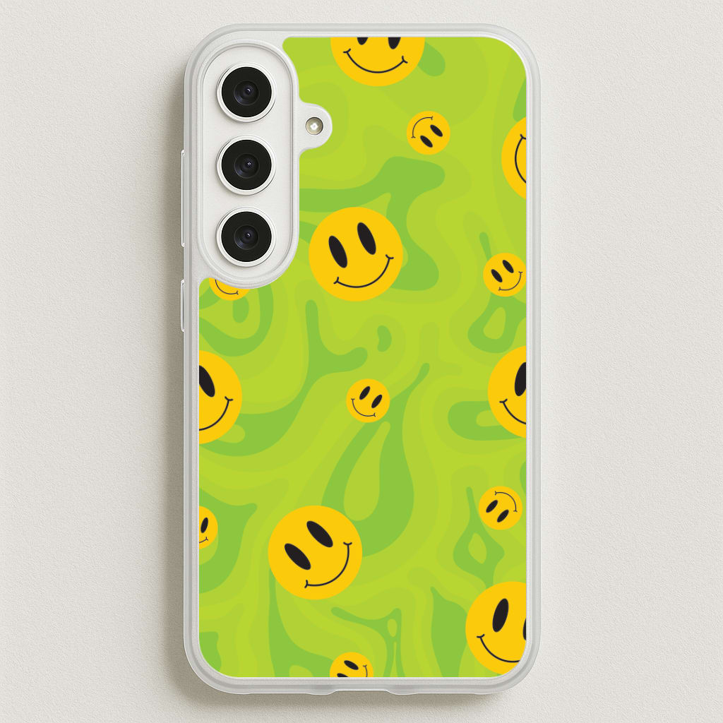 Green Wavey Smileys Pattern Phone Case for Galaxy S25FE