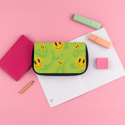 Green Wavey Smileys Pattern Pencil Case