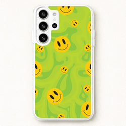 Green Wavey Smileys Pattern Phone Case for Galaxy S26 Ultra
