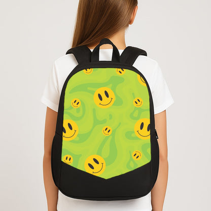 Green Wavey Smileys Pattern Large School Bag