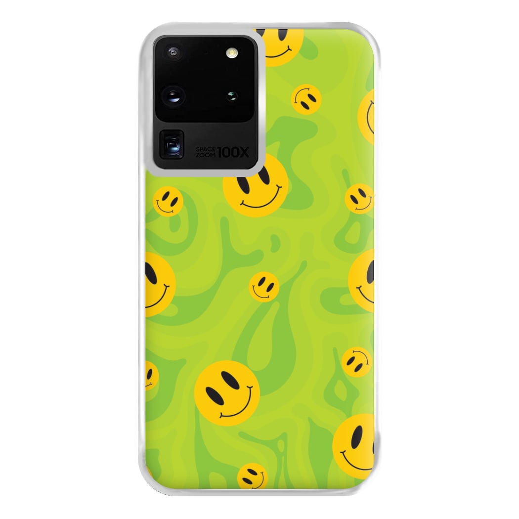 Green Wavey Smileys Pattern Phone Case for Galaxy S20 Ultra
