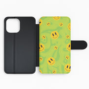 Green Wavey Smileys Pattern Flip / Wallet Phone Case 2