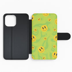 Green Wavey Smileys Pattern Flip Phone Case