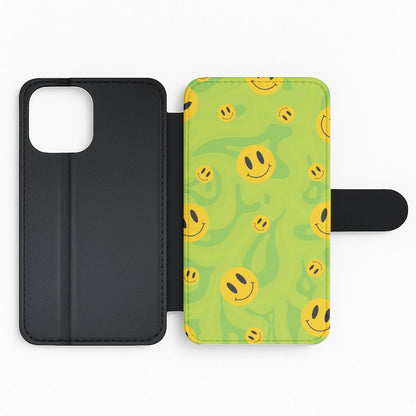 Green Wavey Smileys Pattern Flip Phone Case