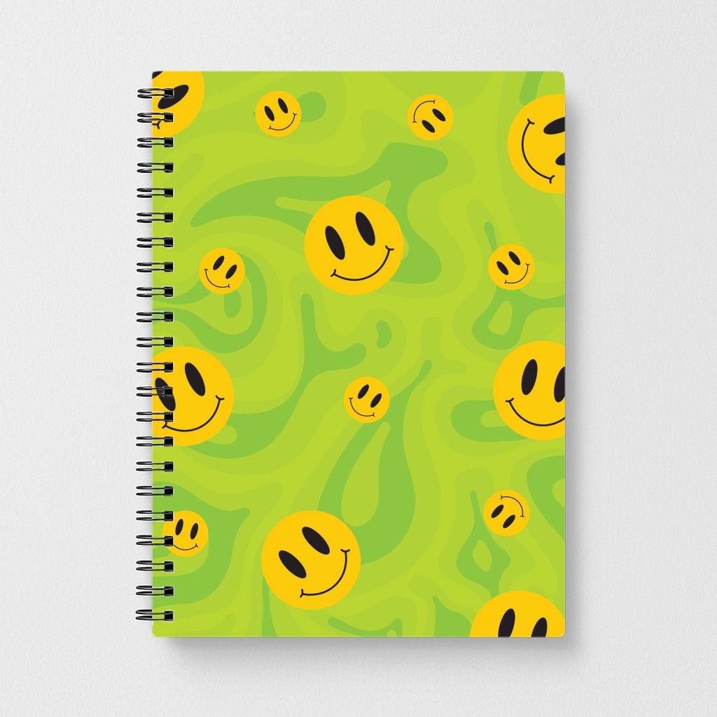 Green Wavey Smileys Pattern Notebook