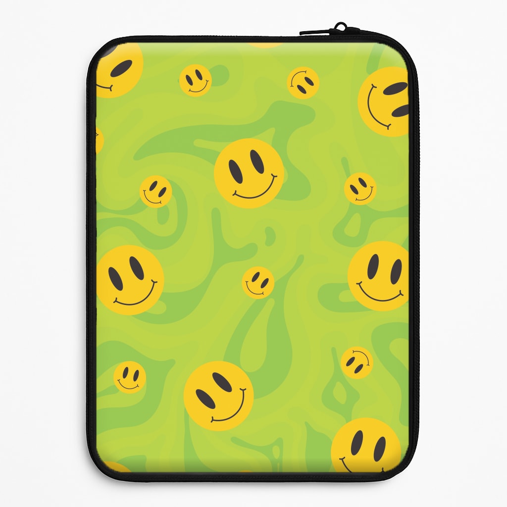Green Wavey Smileys Pattern Laptop Sleeve