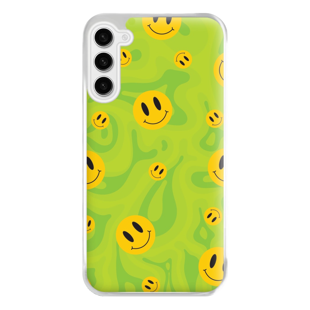 Green Wavey Smileys Pattern Phone Case for Galaxy S23FE