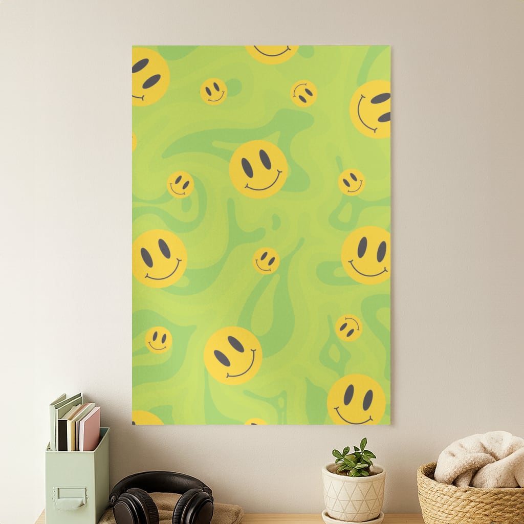 Green Wavey Smileys Pattern Poster