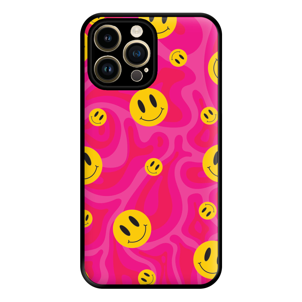 Pink Wavey Smileys Pattern Phone Case for iPhone 14 Pro Max