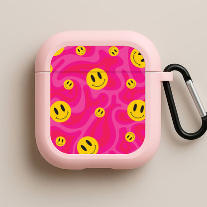 Pink Wavey Smileys Pattern Pink AirPods Case