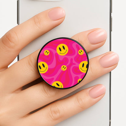 Pink Wavey Smileys Pattern Phone Grip