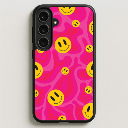 Pink Wavey Smileys Pattern Phone Case for Galaxy S25FE