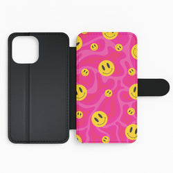 Pink Wavey Smileys Pattern Flip Phone Case