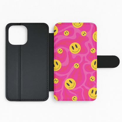 Pink Wavey Smileys Pattern Flip Phone Case