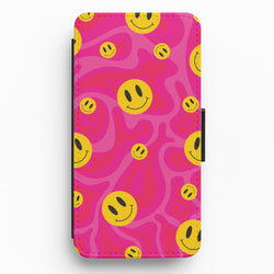 Pink Wavey Smileys Pattern Flip / Wallet Phone Case