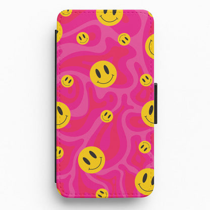 Pink Wavey Smileys Pattern Flip / Wallet Phone Case
