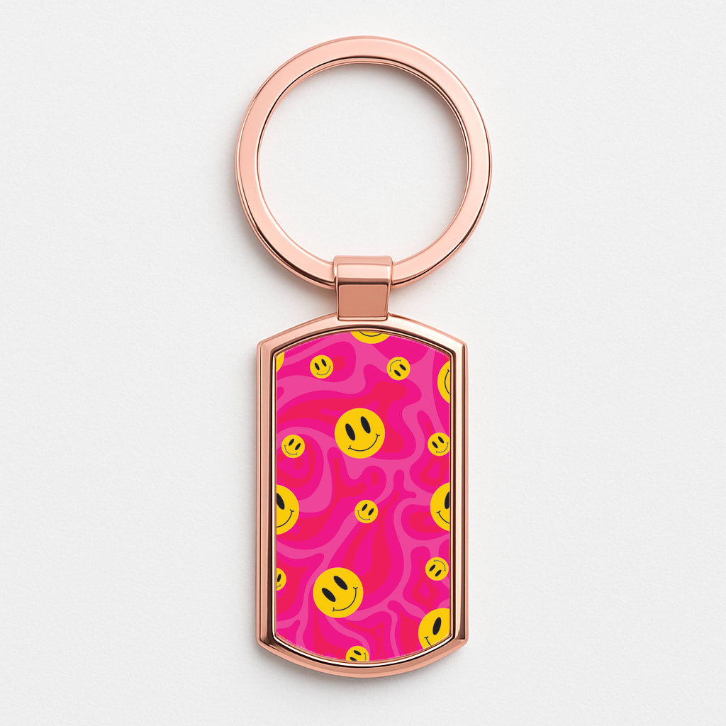 Pink Wavey Smileys Pattern Rose Gold Keyring