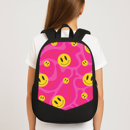 Pink Wavey Smileys Pattern Large School Bag