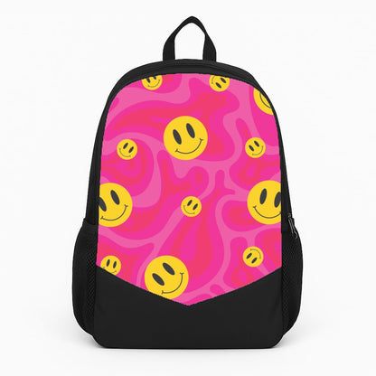 Pink Wavey Smileys Pattern Large Backpack
