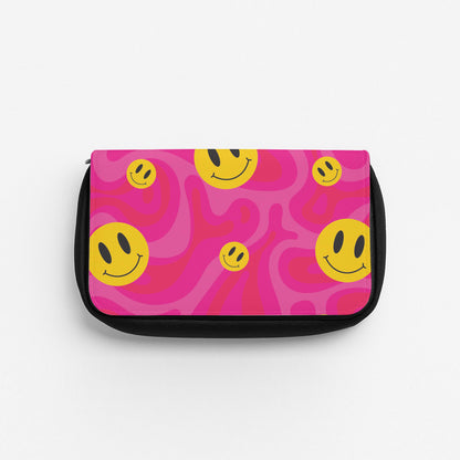 Pink Wavey Smileys Pattern Pencil Case