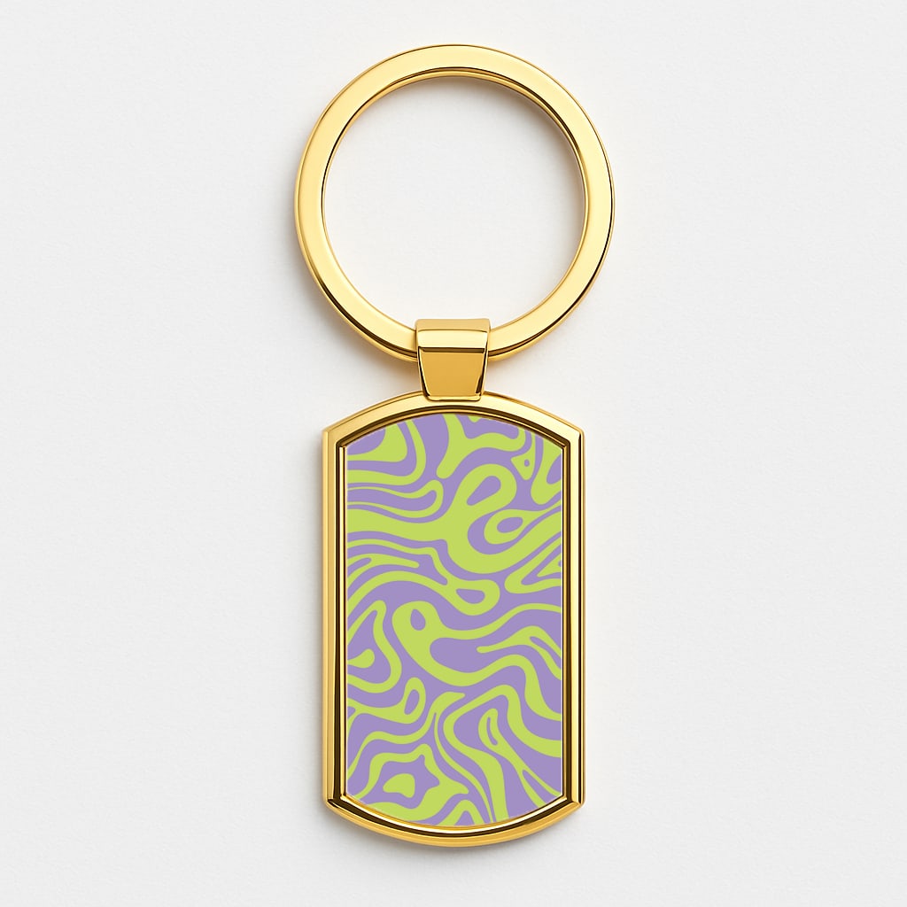 Green And Purple Waves Pattern Gold Keyring