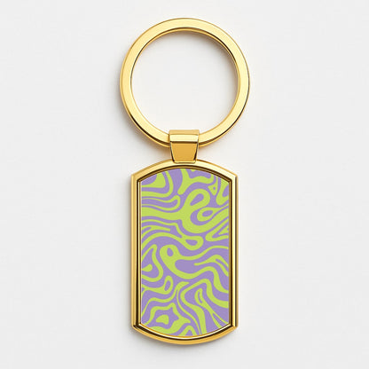 Green And Purple Waves Pattern Gold Keyring