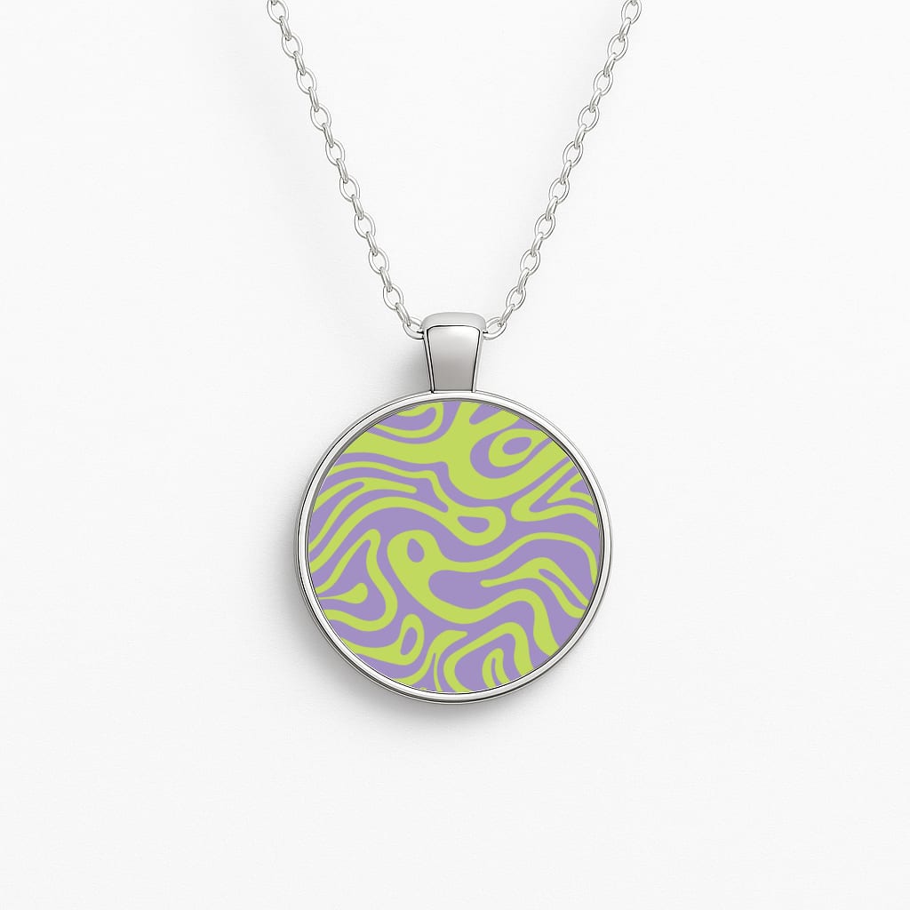 Green And Purple Waves Pattern Circle Necklace