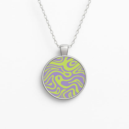 Green And Purple Waves Pattern Circle Necklace