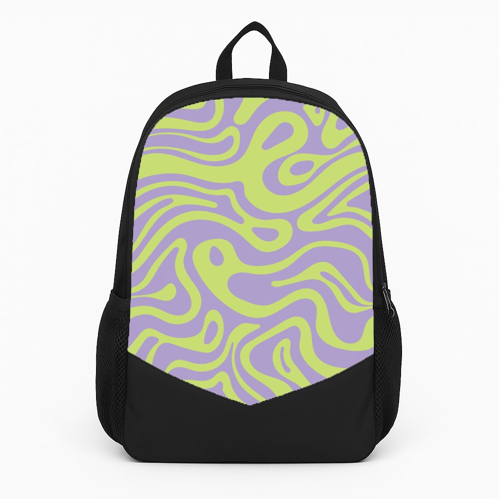 Green And Purple Waves Pattern Backpack