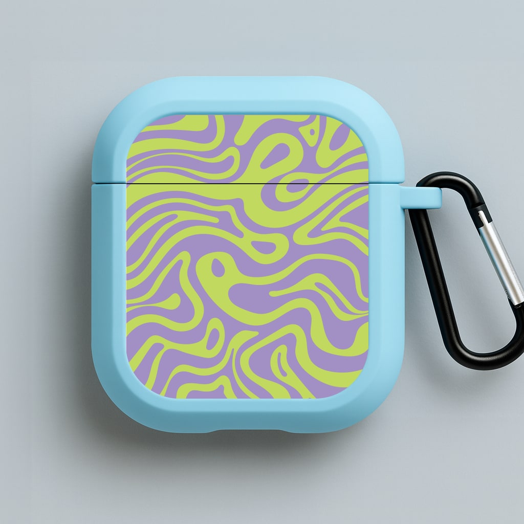 Green And Purple Waves Pattern Blue AirPods Case