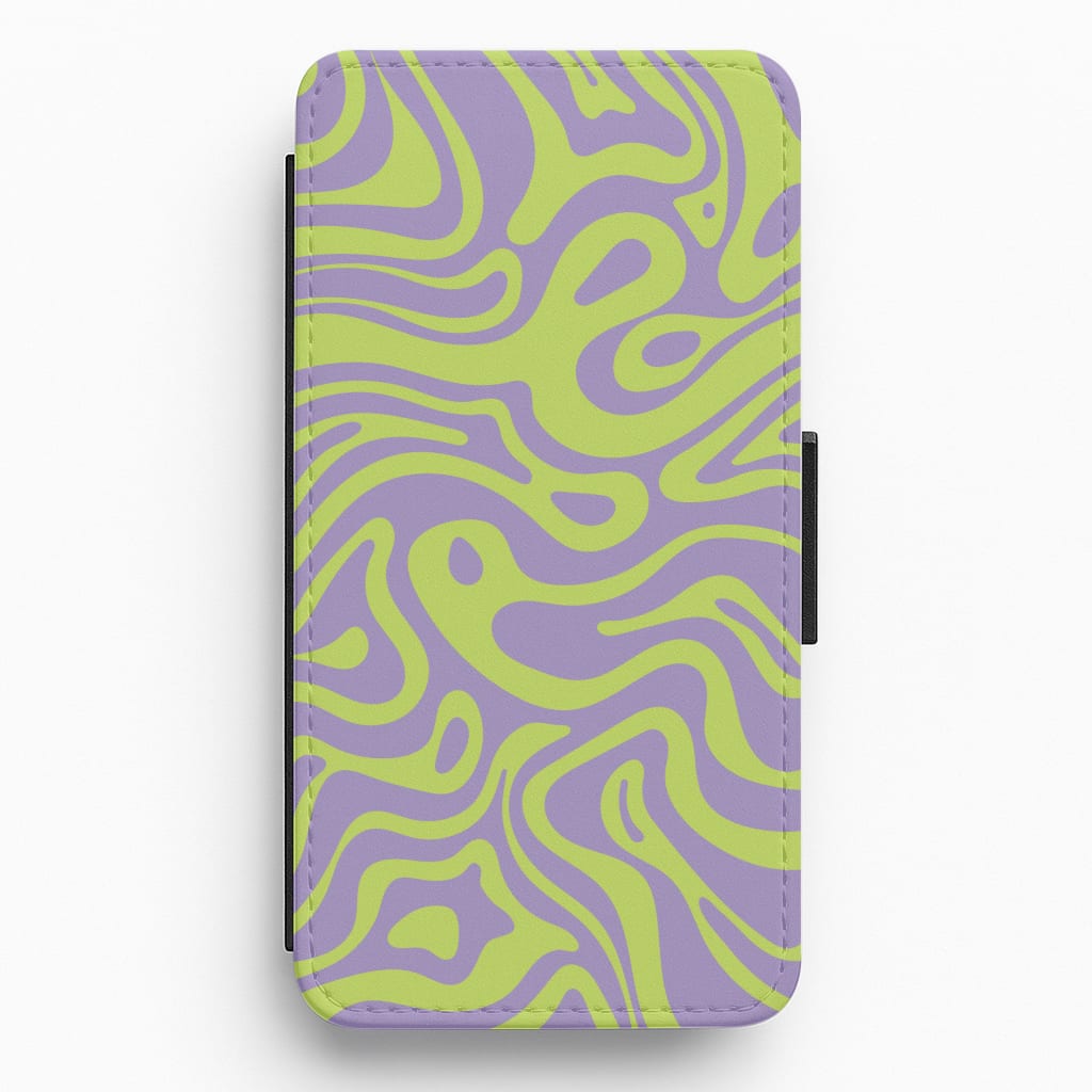 Green And Purple Waves Pattern Flip / Wallet Phone Case