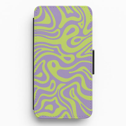 Green And Purple Waves Pattern Flip / Wallet Phone Case