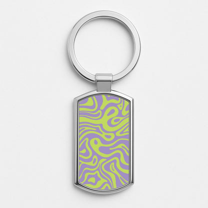 Green And Purple Waves Pattern Silver Keyring